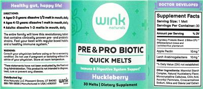 Pre & Pro Biotic Quick Melts Huckleberry label
