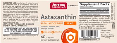 Astaxanthin 12 mg label