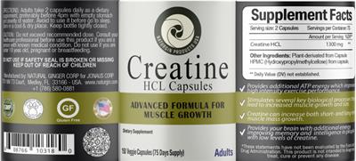 Creatine HCL Capsules label