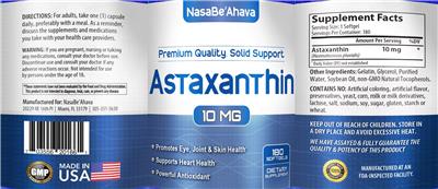 Astaxanthin 10mg label