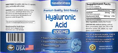 Hyaluronic Acid 200 mg label