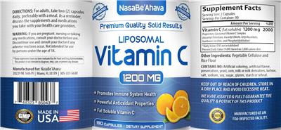Liposomal Vitamin C 1200 mg label
