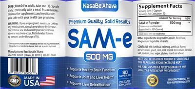 SAM-e 500 mg label
