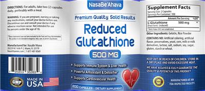 Reduced Glutathione 500 mg label