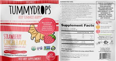 Tummydrops Strawberry Ginger Flavor label