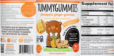 Tummygummies Pineapple Ginger Gummies label