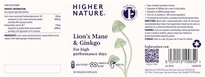 Lion’s Mane & Ginkgo label