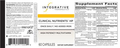 Clinical Nutrients HP Iron-Free label