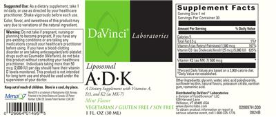 Liposomal A-D-K Mint Flavor label