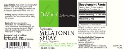 Liposomal Melatonin Spray label