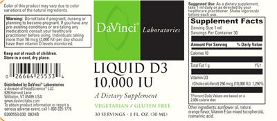 Liquid D3 10,000 IU label