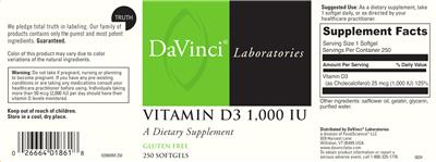 Vitamin D3 1,000 IU label