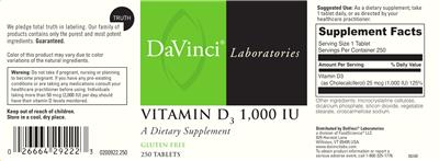 Vitamin D3 1,000 IU label