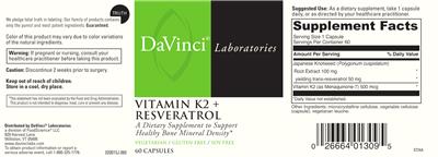 Vitamin K2 + Resveratrol label