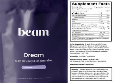 Dream Cinnamon Cocoa Flavor label
