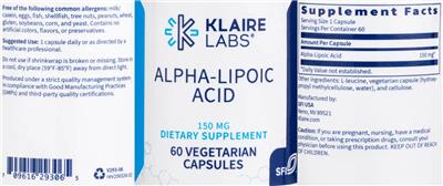 Alpha-Lipoic Acid 150 mg label