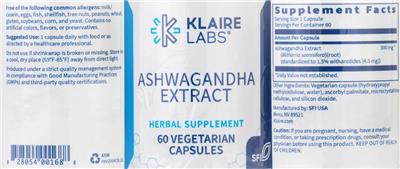 Ashwagandha Extract label