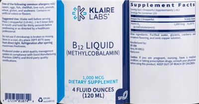 B12 Liquid 1,000 mcg label