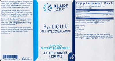 B12 Liquid 5,000 mcg label