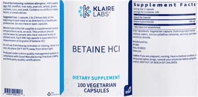 Betaine HCl label