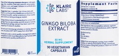 Ginkgo Biloba Extract 80 mg label
