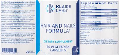 Hair and Nails Formula label