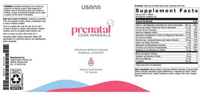 Prenatal Core Minerals label