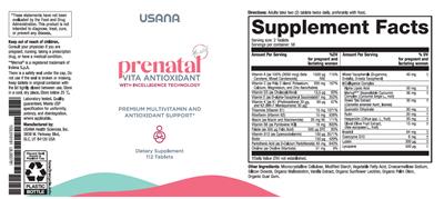 Prenatal Vita Antioxidant label