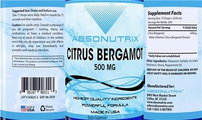 Citrus Bergamot 500 mg label