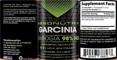 Garcinia Cambogia 98% HCA label
