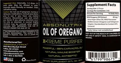 Oil of Oregano label