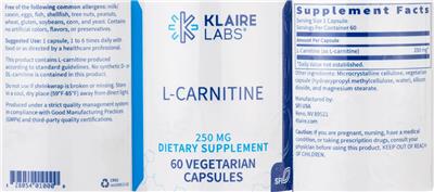 L-Carnitine 250 mg label