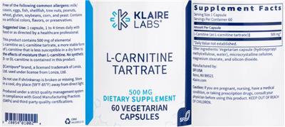 L-Carnitine Tartrate 500 mg label