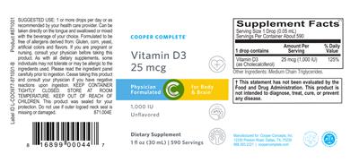 Vitamin D3 25 mcg 1,000 IU Unflavored label