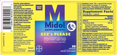 Midol Supplements ZZZ's Please label