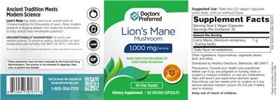 Lion's Mane Mushroom 1,000 mg label