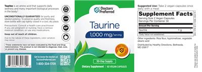 Taurine 1,000 mg label