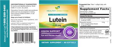Lutein 20 mg label