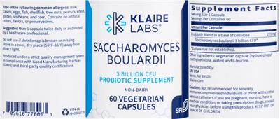 Saccharomyces boulardii 3 Billion CFU label