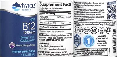 Ionic B12 1000 mcg Natural Grape Flavor label