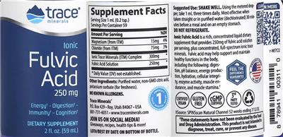 Ionic Fulvic Acid 250 mg label