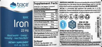 Ionic Iron 22 mg label