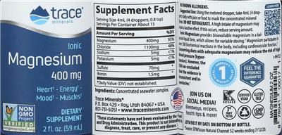 Ionic Magnesium 400 mg label