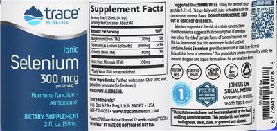 Ionic Selenium 300 mcg label