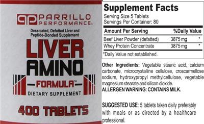 Liver Amino Formula label