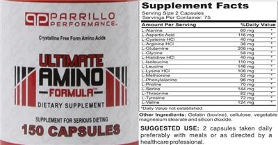 Ultimate Amino Formula label