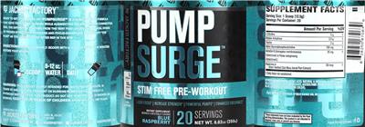 PumpSurge Stim Free Pre-Workout Blue Raspberry label