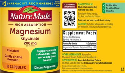 Magnesium Glycinate 200 mg label