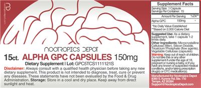 Alpha GPC Capsules 150 mg label