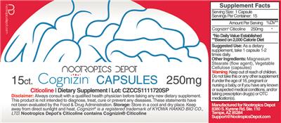 Cognizin Capsules 250 mg label